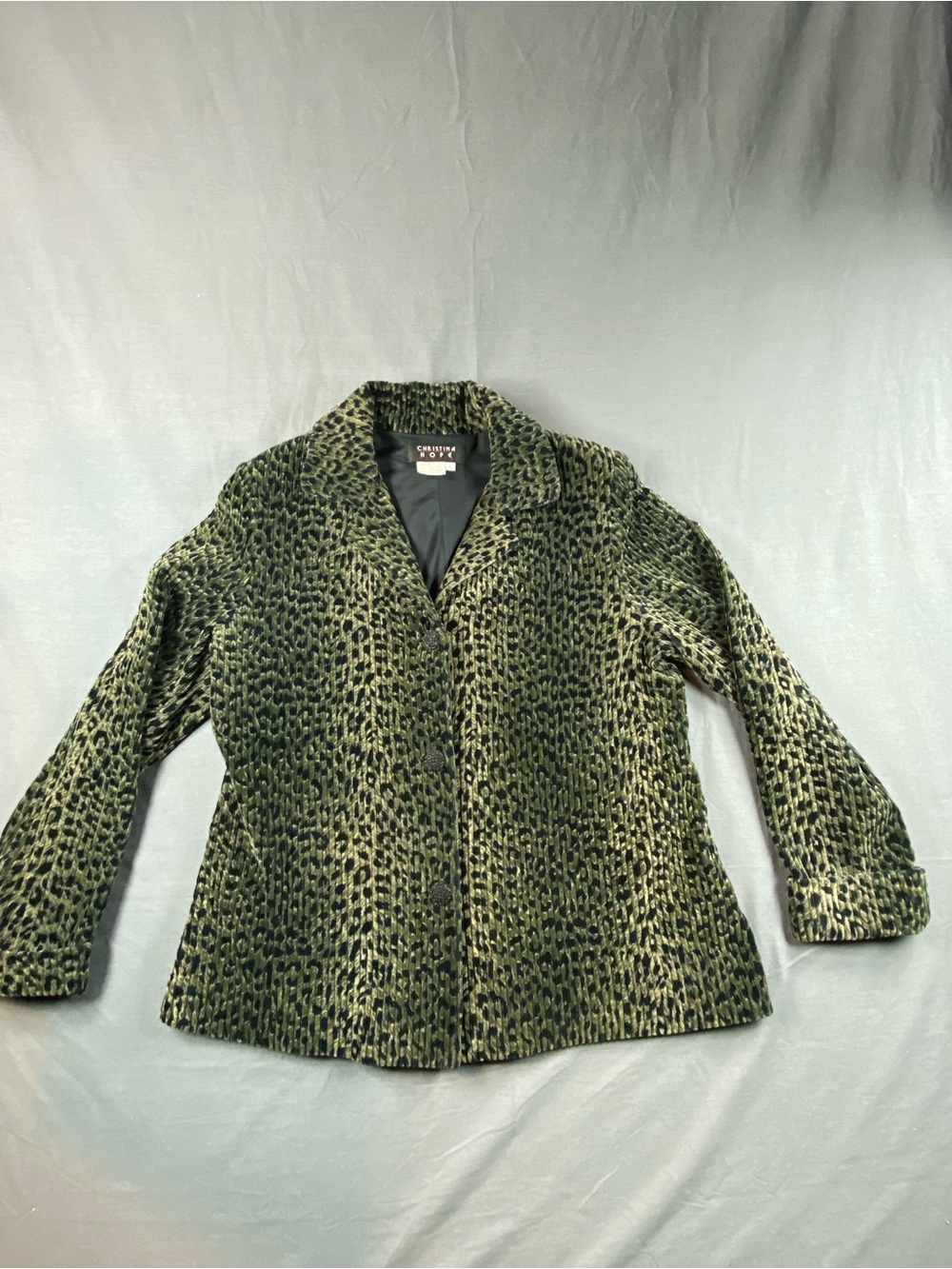 Christina Hope Green Leopard-Print Faux Fur Jacket size L